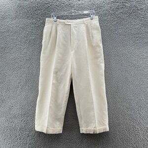 Bernard Zins Pants Womens 34 Ivory Linen Silk Pleated Cuffed Crop Ankle Trouser